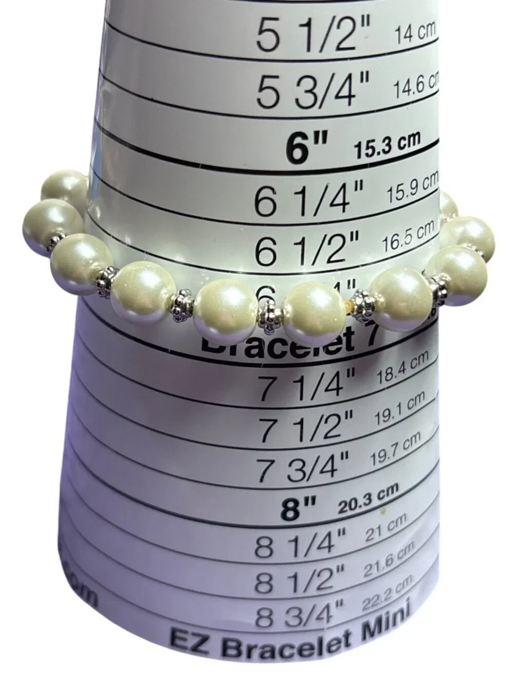Glass Faux Pearl Silvertone Beaded Stretchy Bracelet 6.75 inches Unstretched